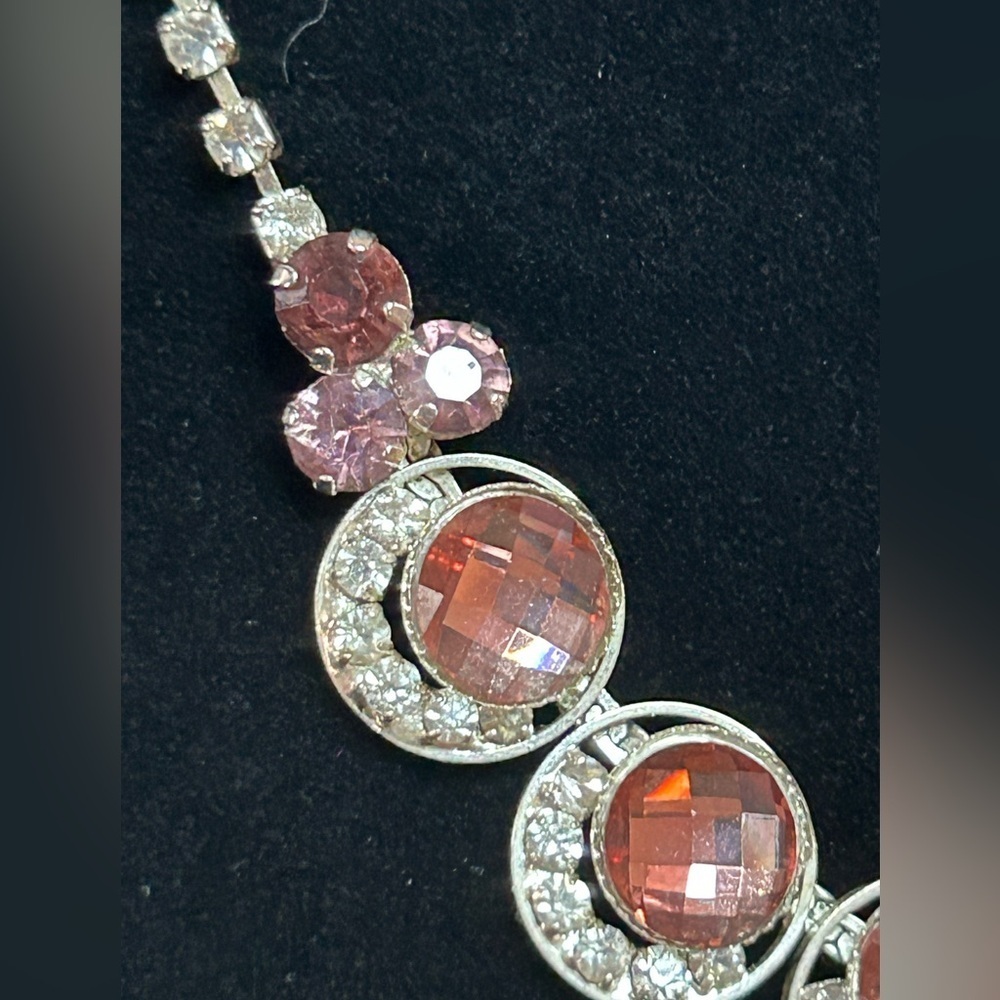 Vintage Christine Collection Pink White Rhinestone Silver Toned Fashion Necklace - Picture 4 of 10